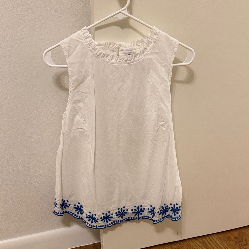 J. Crew Ivory Top with Blue Detailing